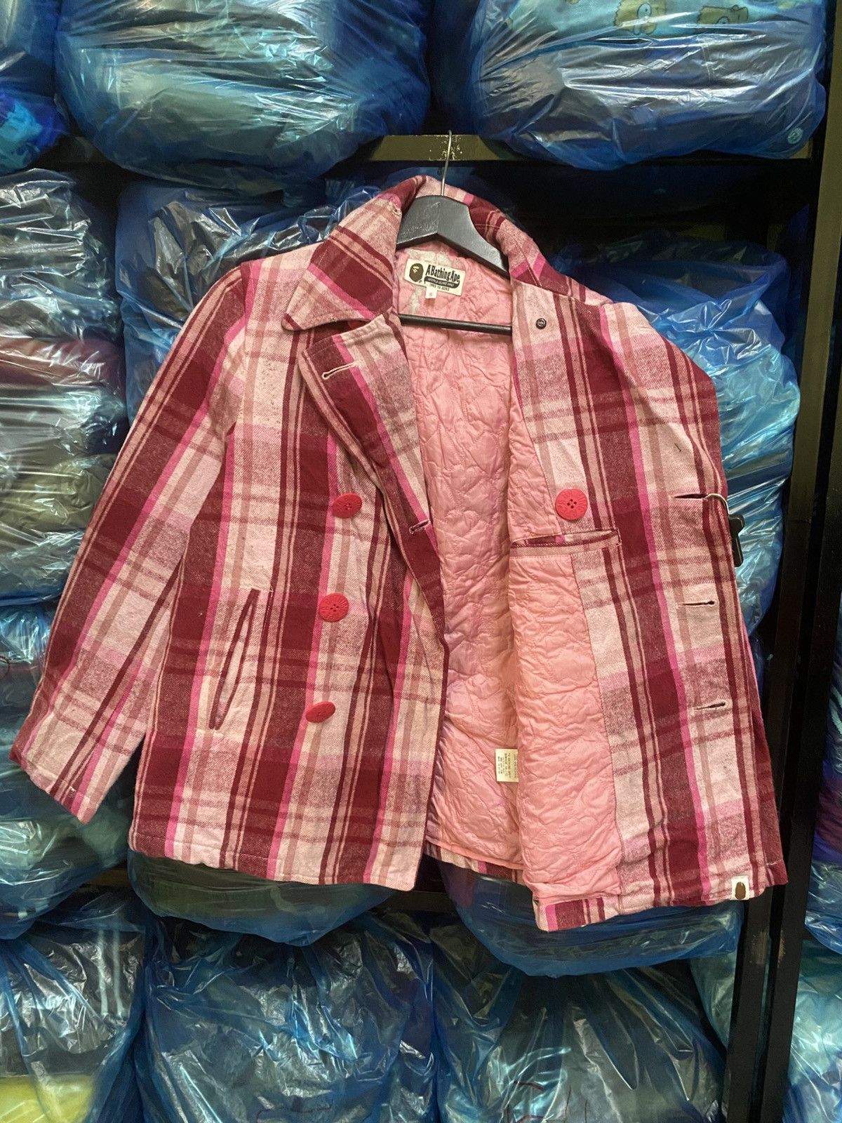 Nigo Vintage A Bathing Ape Pink Plaid Wool-Style Peacoat NIGO Era Size US S / EU 44-46 / 1 - 9 Thumbnail