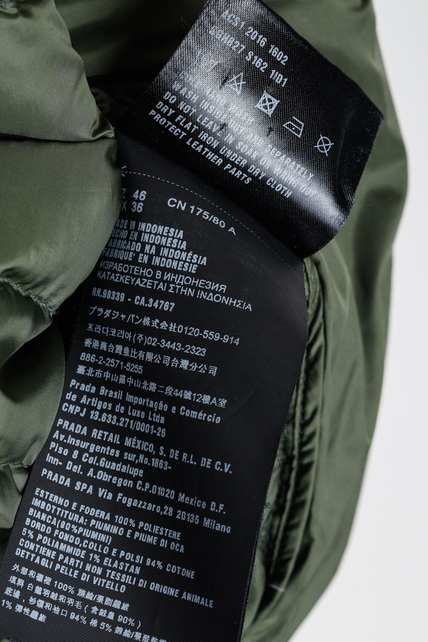 Prada Green Quilted Down Bomber Jacket