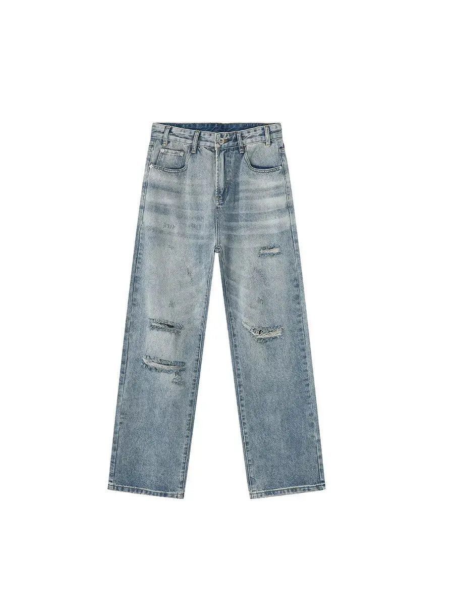 Japanese Brand Retro loose straight leg ripped jeans Size US 32 / EU 48 - 5 Thumbnail