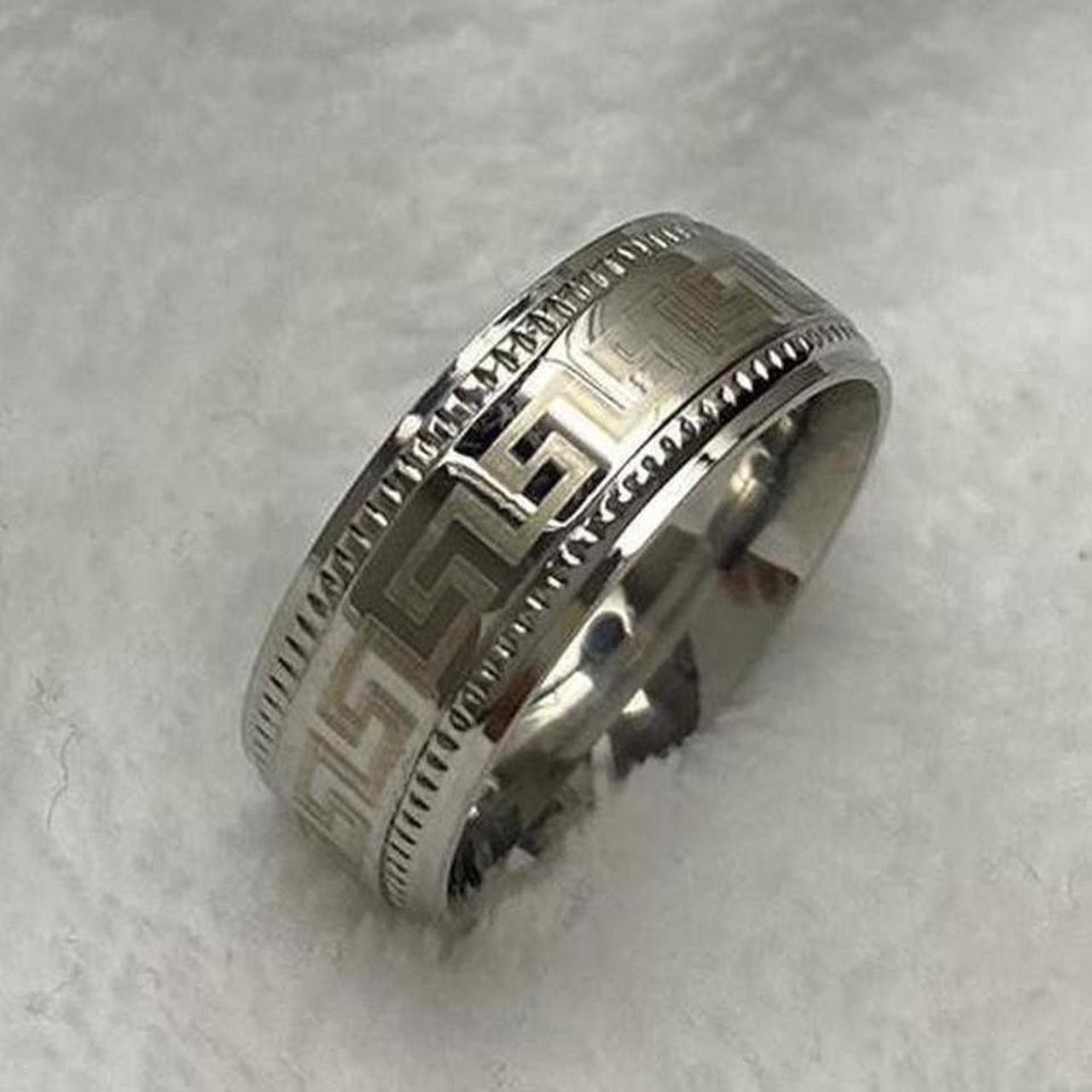 Ring Of Fire Silver Ancient Greek key Tungsten Ring Size ONE SIZE - 1 Thumbnail