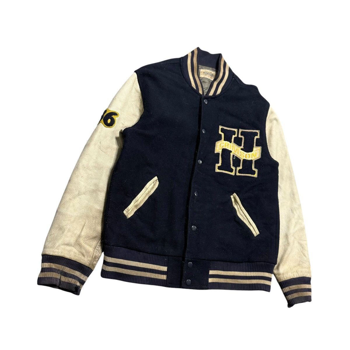 Vintage Vintage Harvard University Wool Leather Varsity Jacket Size US L / EU 52-54 / 3 - 3 Thumbnail