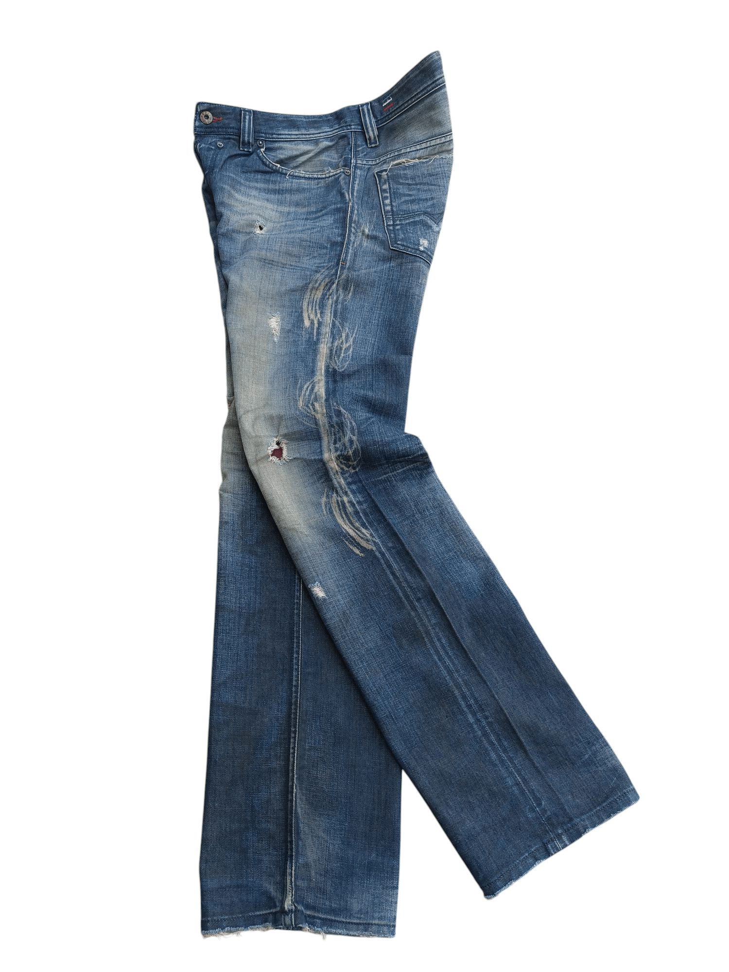 Japanese Brand × Think Skateboards Japanese Brand Distressed Patch Whiskers Faded Denim E263 Size US 30 / EU 46 - 10 Thumbnail