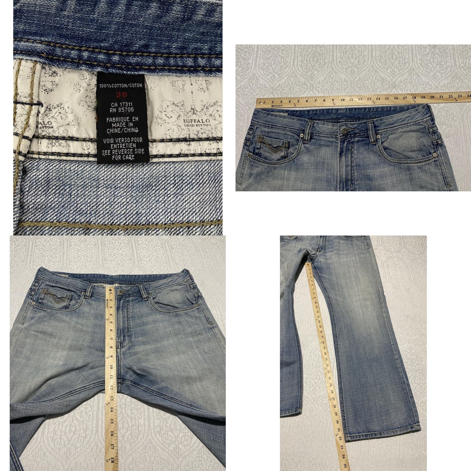 Buffalo David Bitton Buffalo David Bitton Jeans Mens 38x32 Blue Wash Straight Leg Embroidered Denim Jeans - 5-Pocket Logo Back Pocket Size US 38 / EU 54 - 8 Thumbnail