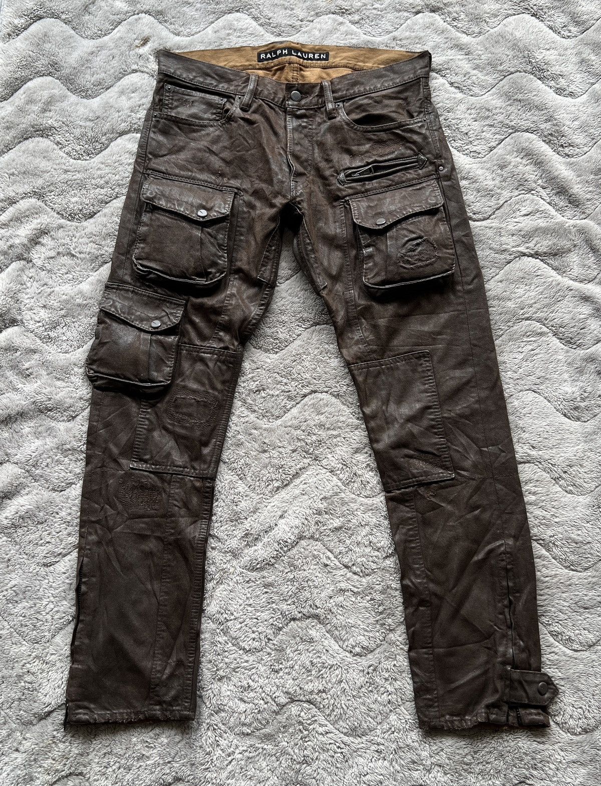 Ralph Lauren 🔥 Ralph Lauren Coated Cargo Pants Brown Tactical Utility Size US 31 - 3 Thumbnail