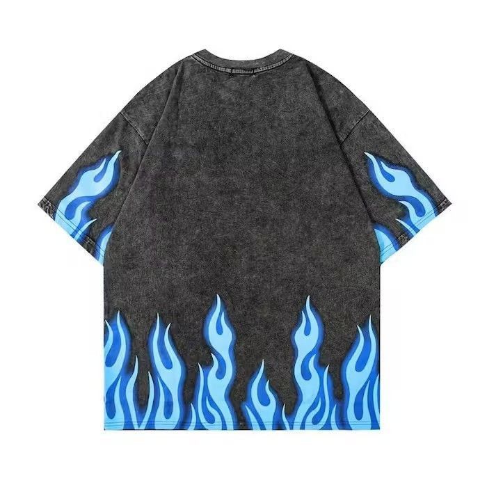 Japanese Brand Fire Flame Graphic Washed T Shirt Size US L / EU 52-54 / 3 - 2 Thumbnail