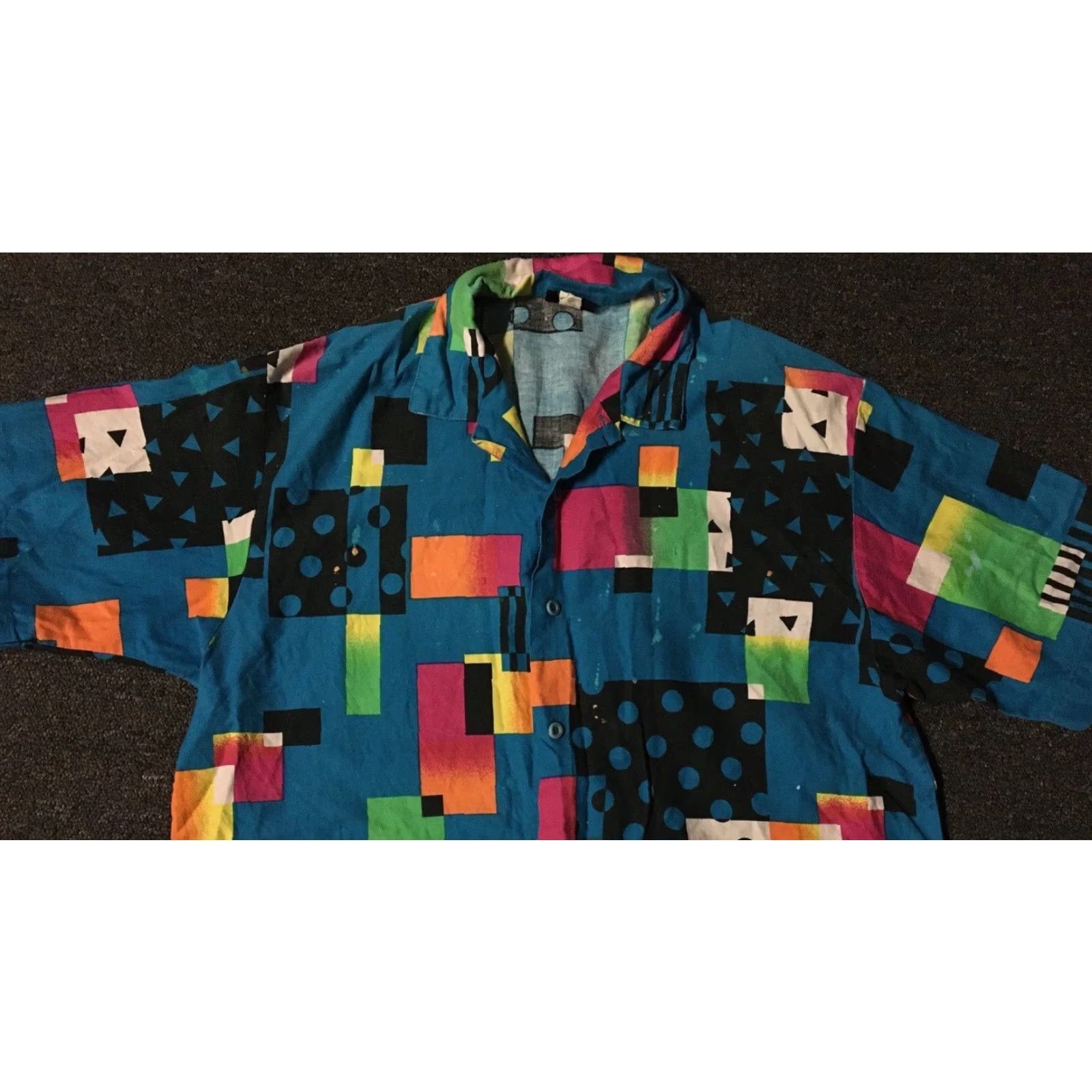 Vintage Vtg 90s Abstract Art Faded Distress All Over Print Button Down Shirt M Blue Mens Short Sleeve Nike? Size US M / EU 48-50 / 2 - 4 Thumbnail
