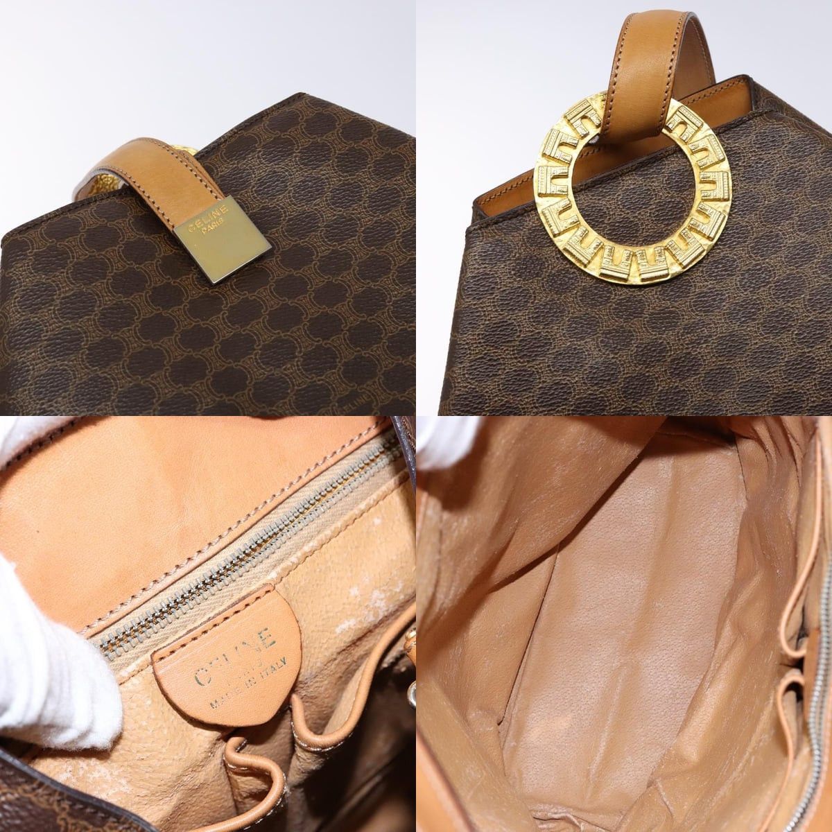Celine CELINE Macadam Canvas Shoulder Bag Pvc Leather Brown Gold Size ONE SIZE - 11 Thumbnail