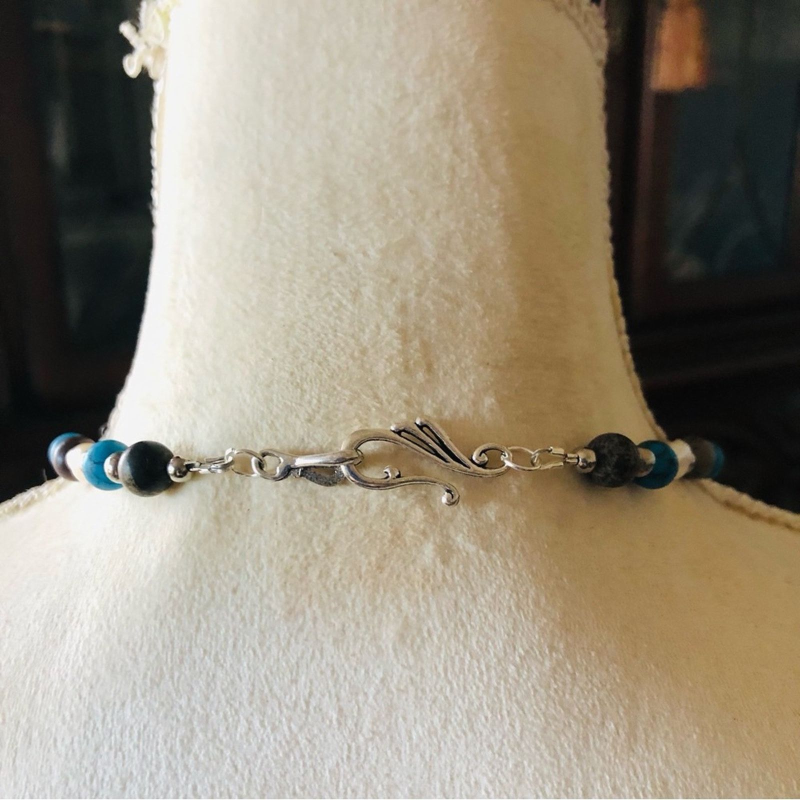 Handmade Handcrafted howlite stone genuine pearl necklace Size ONE SIZE - 7 Thumbnail