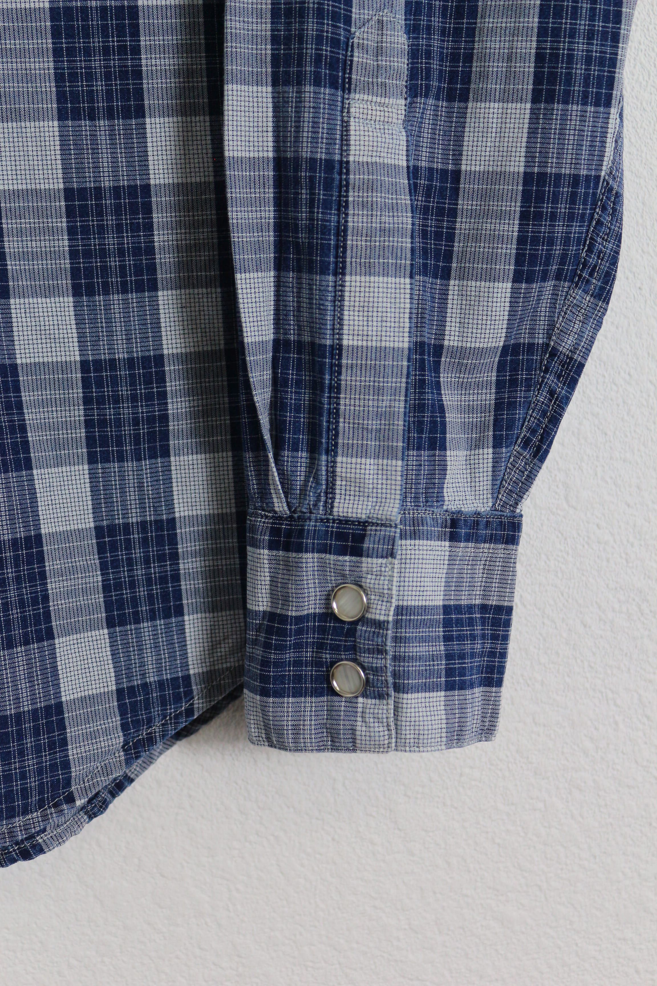 Levi's × Levi's Vintage Clothing × Western Mountaineering Levis Barstow Western Logo Blue Indigo Check Shirt Size US S / EU 44-46 / 1 - 4 Thumbnail