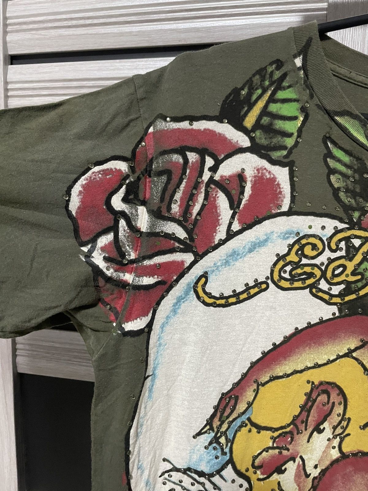 Christian Audigier × Ed Hardy Rare Vintage Ed Hardy Naked Pin Up Girl Rose 00s USA T-shirt Size US M / EU 48-50 / 2 - 3 Thumbnail