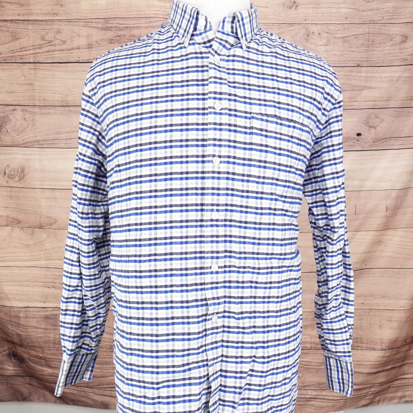 Charles Tyrwhitt Vintage Charles Tyrwhitt Blue Check Cotton Classic Fit Flannel Button-Down Shirt Men XL Size US XL / EU 56 / 4 - 3 Thumbnail