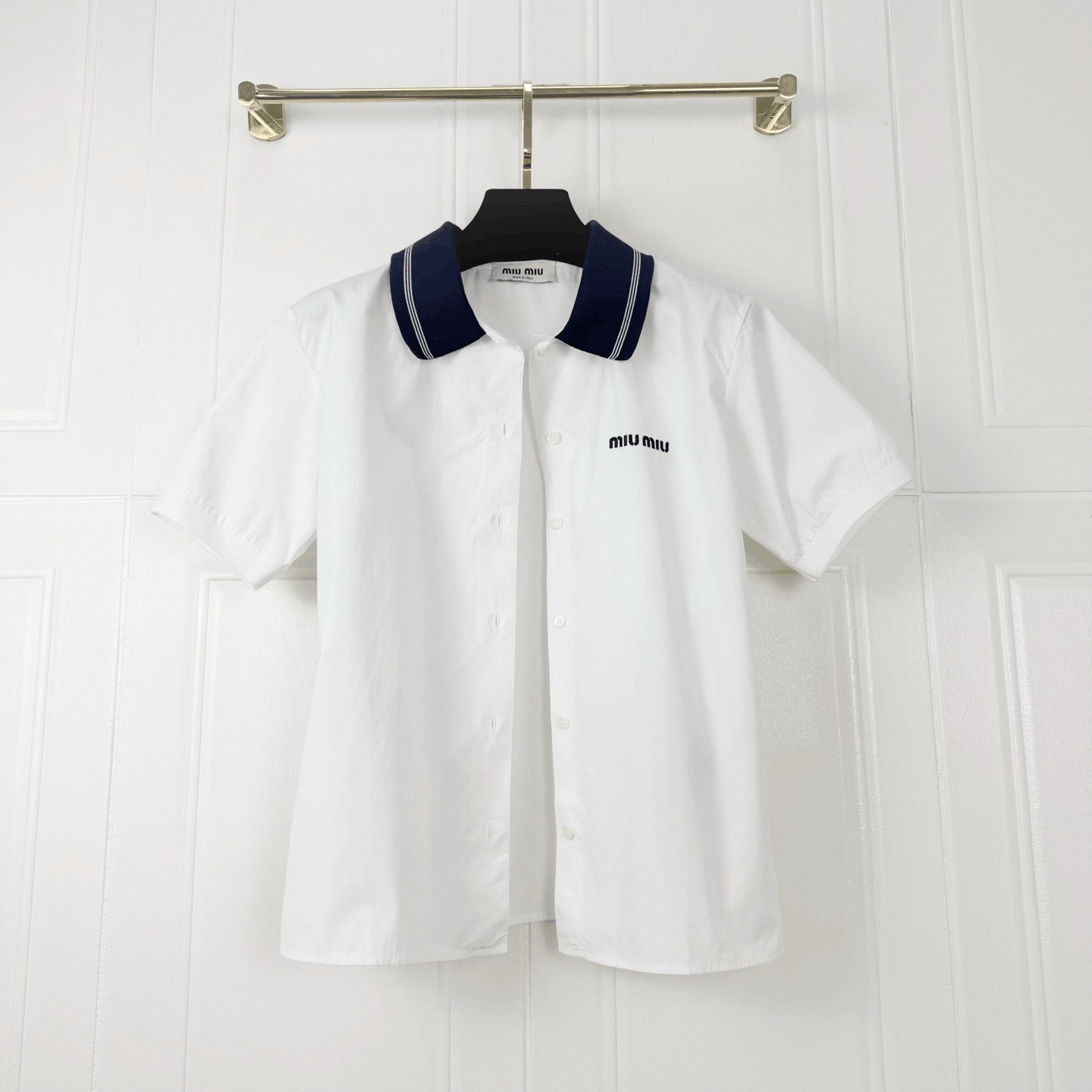 Miu Miu Miumiu White Sailor Collar Embroidered Polo Shirt Size XS / US 0-2 / IT 36-38 - 1 Thumbnail