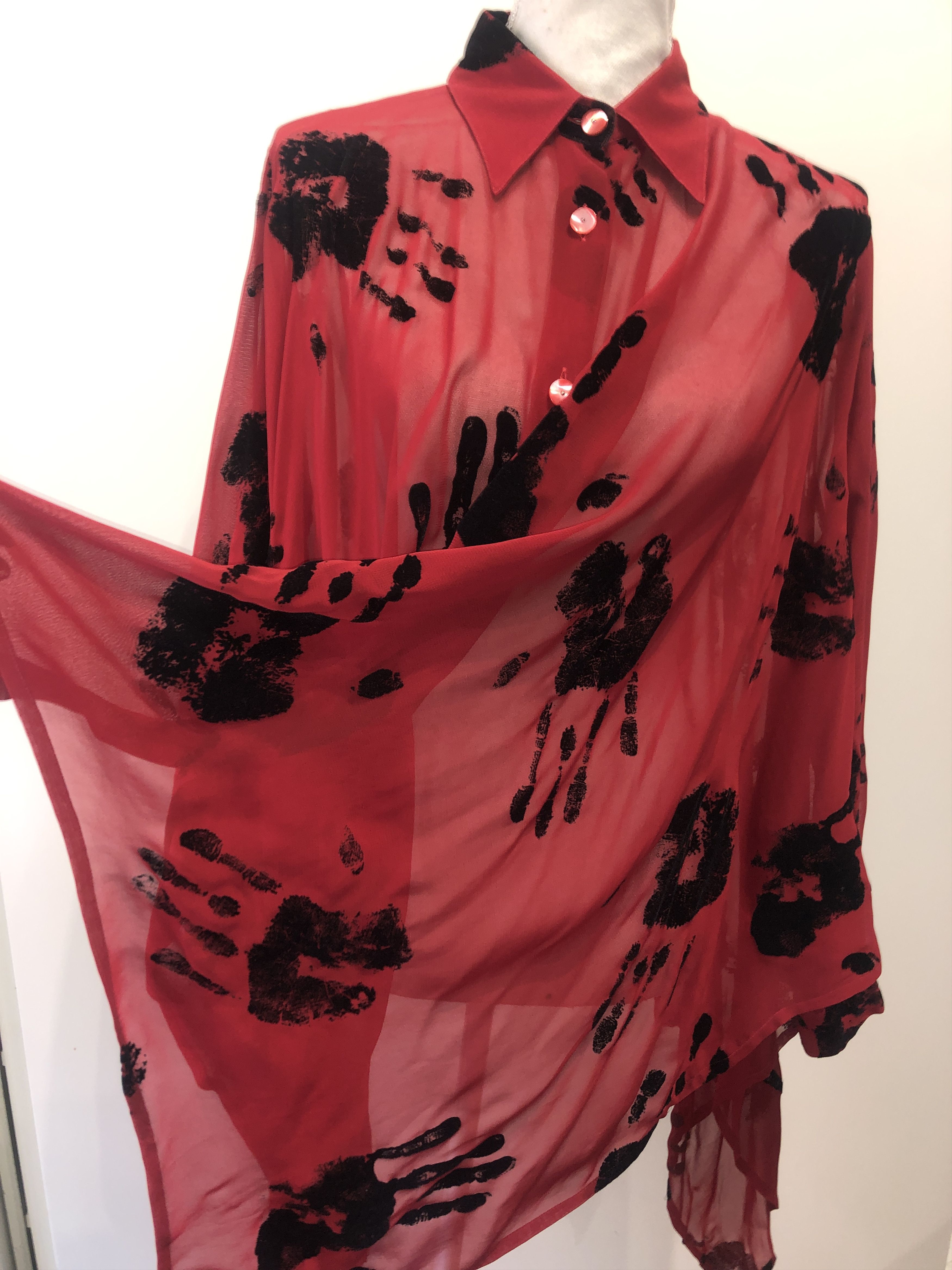 Jean Paul Gaultier 1991 "Hands" Print Oversized Red Shirt Size L / US 10 / IT 46 - 16 Thumbnail