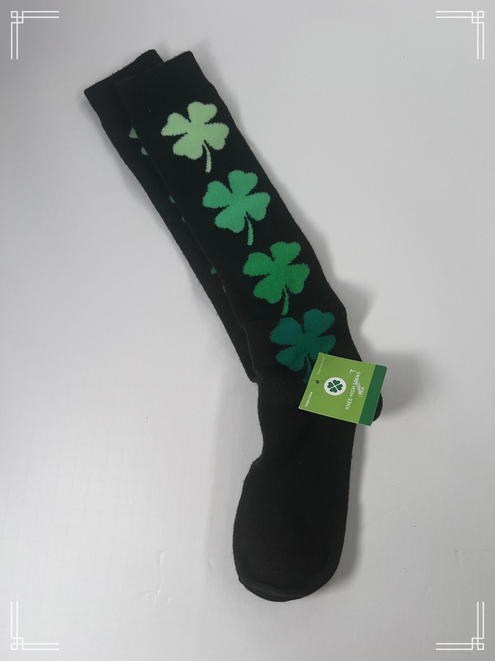 Designer Black Knee-High Shamrock Socks for St. Patrick's Day Size ONE SIZE - 3 Thumbnail