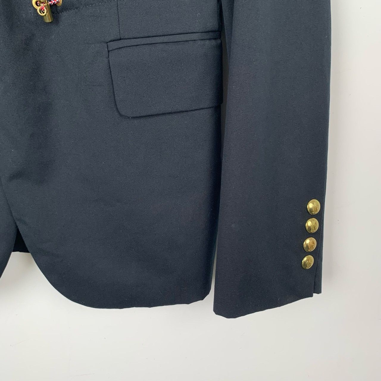 Moncler Moncler Leather-Accented Black/Red Linen Blazer Size US XS / EU 42 / 0 - 4 Thumbnail