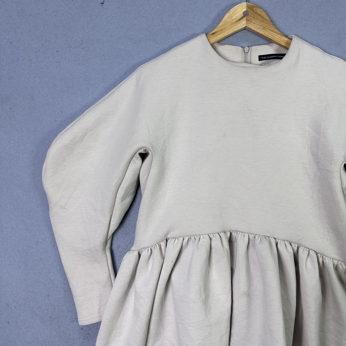 Japanese Brand TSURU by Mariko Oikawa Peplum Top Beige Japanese Designer Size M / US 6-8 / IT 42-44 - 3 Thumbnail