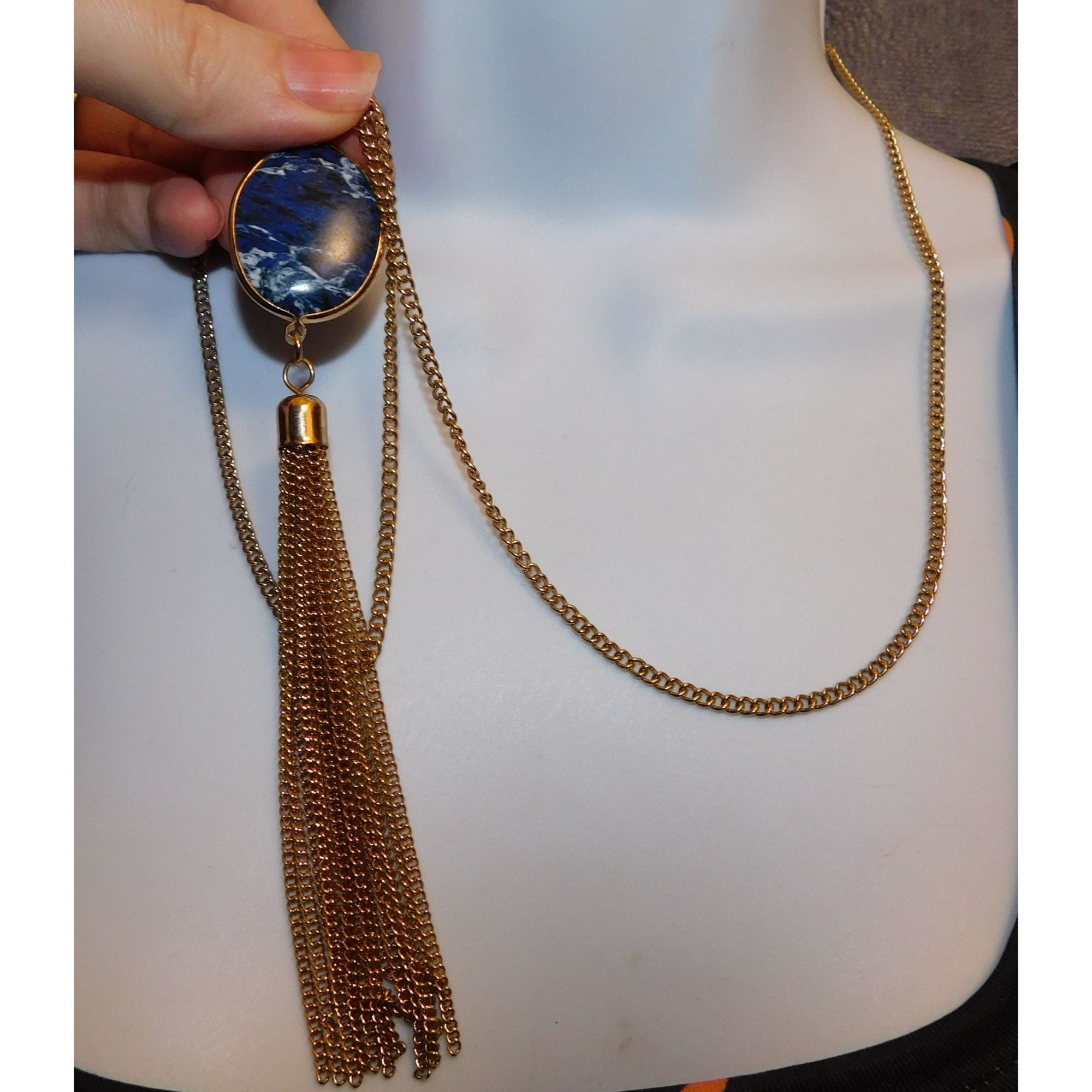 Other Bohemian Blue Gemmed Pendant Necklace With Gold Tone Chain T Size ONE SIZE - 3 Thumbnail