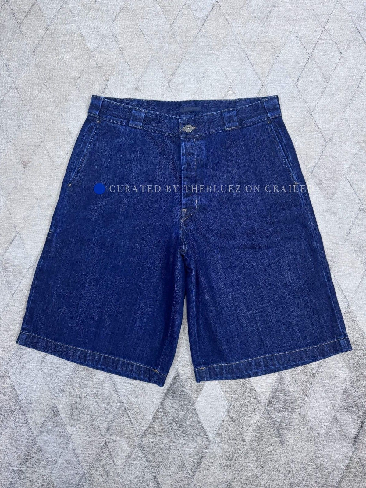 Prada Distressed Blue Denim Logo Patch Shorts Size US 34 / EU 50 - 1 Thumbnail