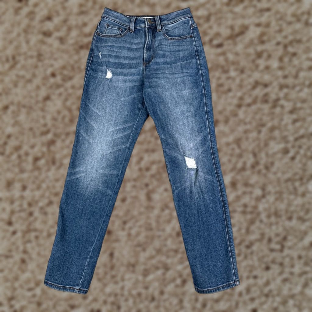 American Eagle Outfitters Ceros Jeans Womens 25 Blue Distressed Skinny Mid Rise Cotton Blend Zip 25x28 Jeans Size 42" / US 20 - 1 Thumbnail