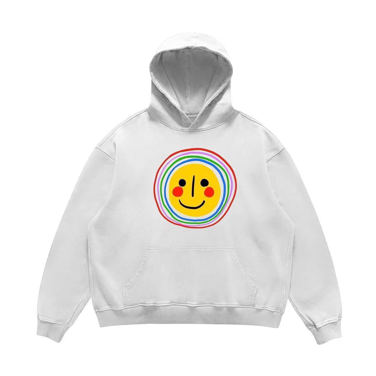Hip Hop Street Cartoon Smiley Print Casual Hooded Sweatshirt