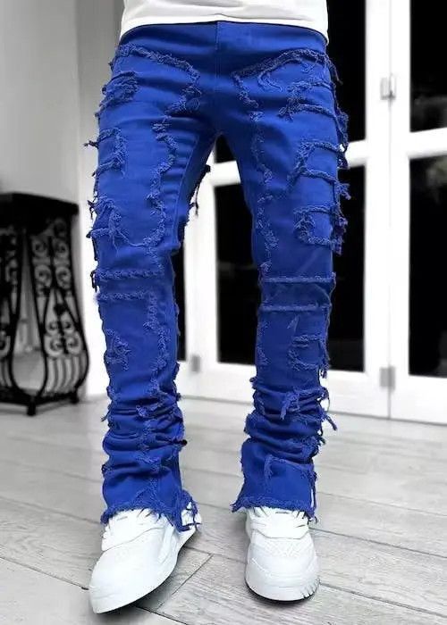 Japanese Brand Blue Color Heavyweight Streetwise Stretch Patch Denim Pant Size US 30 / EU 46 - 2 Thumbnail