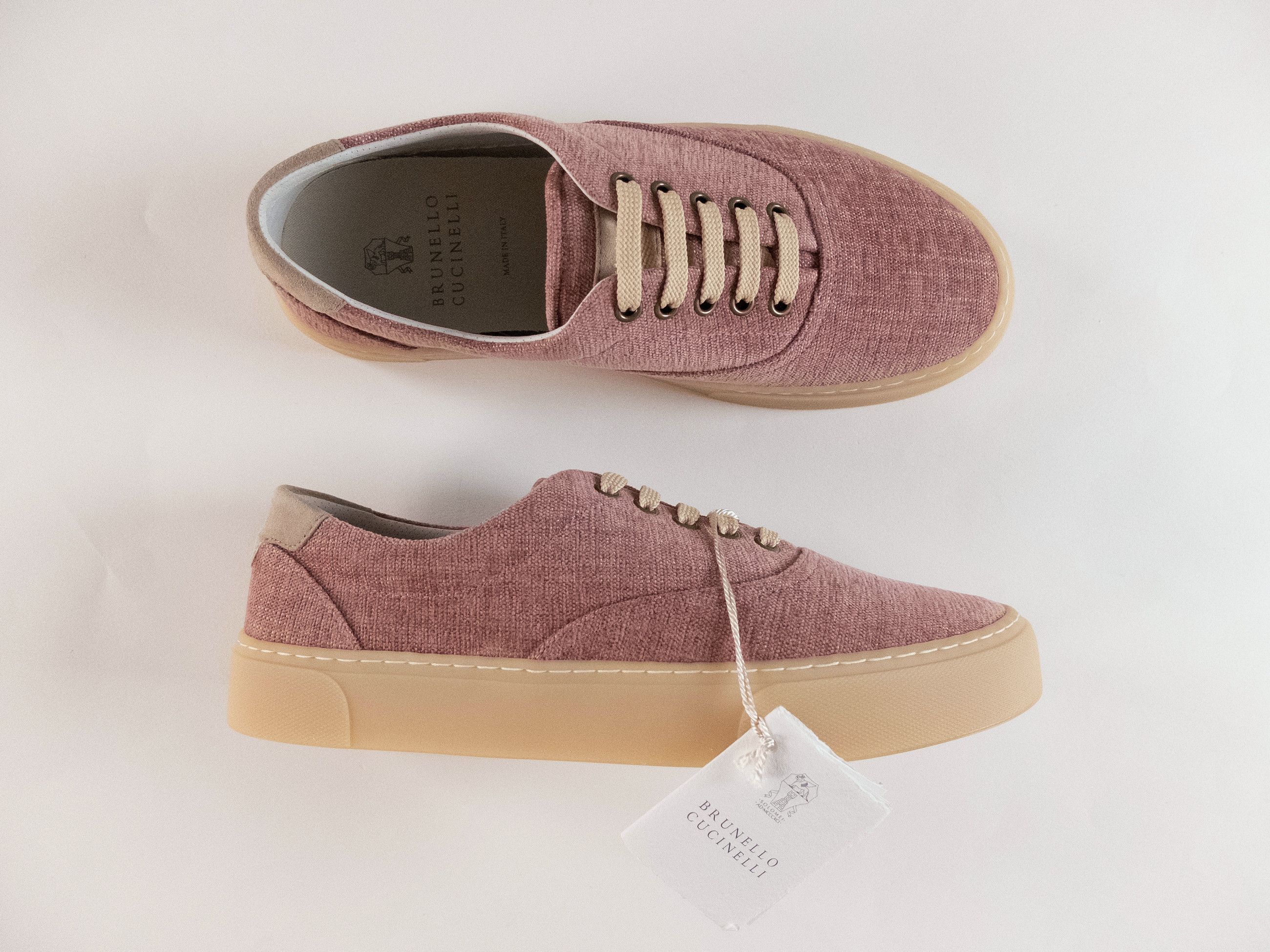 Brunello Cucinelli BRUNELLO CUCINELLI dusty rose denim canvas low sneakers Size US 8 / EU 41 - 3 Thumbnail