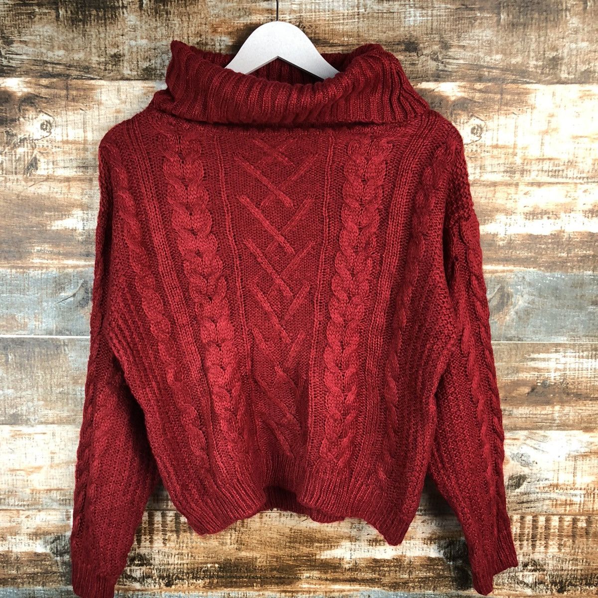 Aran Isles Knitwear × Japanese Brand × Vintage One Way Red Turtle Neck Knitwear crop top #A1563 Size M / US 6-8 / IT 42-44 - 3 Thumbnail