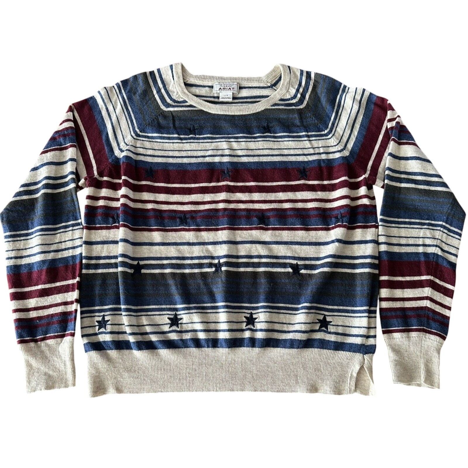 Ariat ARIAT Women's Fonda Sweater, Large Blue. Red Stripe w/Stars Size L / US 10 / IT 46 - 1 Thumbnail