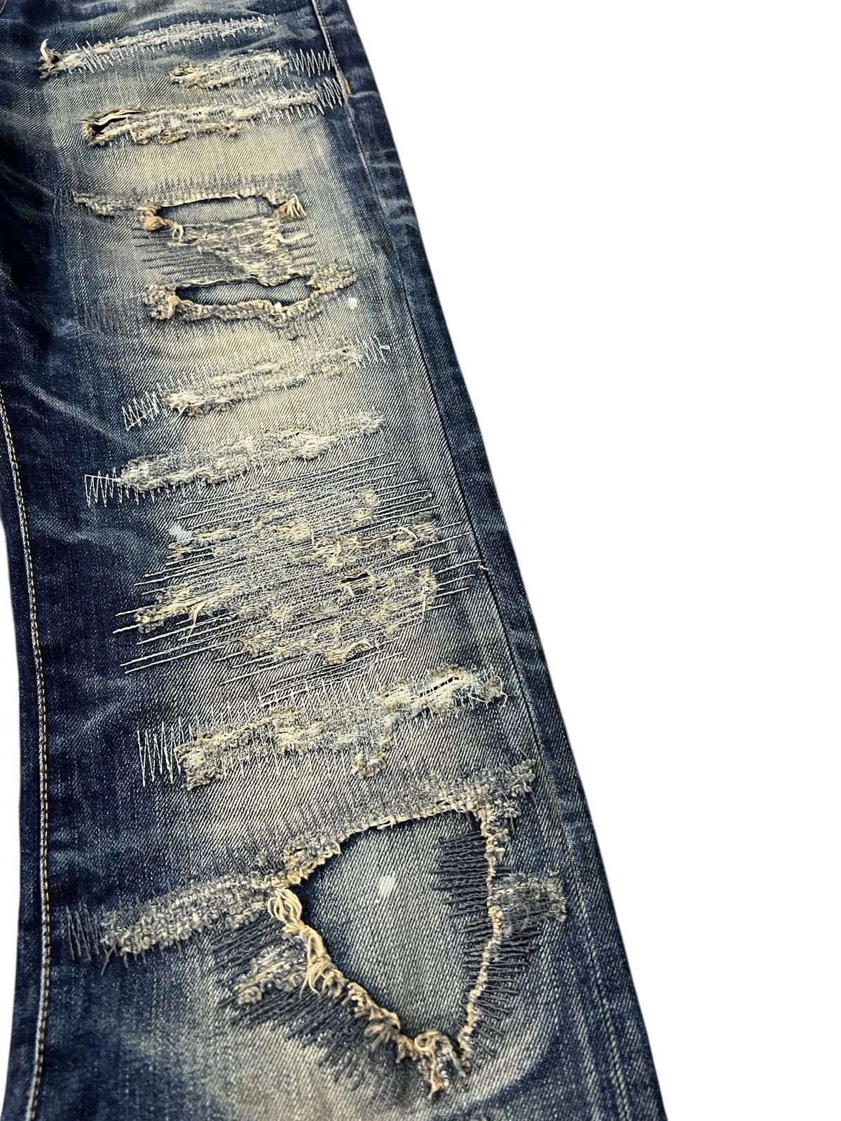 Japanese Brand 💥Flare💥Vintage Jack Rose Distress Patchwork Jean Size US 33 - 5 Thumbnail