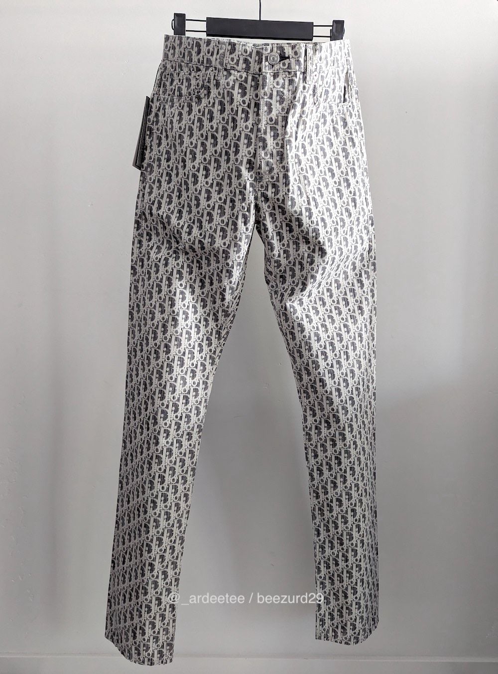 Pre-owned Dior New Oblique Monogram Jeans Grey/white 17.5cm Mij