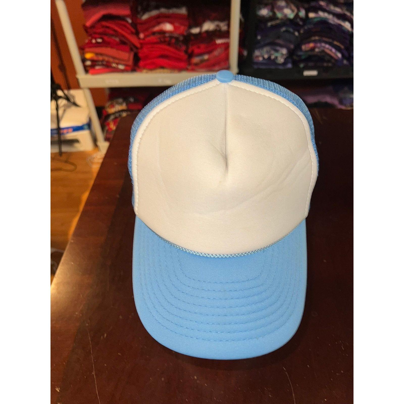 Vintage Vintage White Blue Hat Trucker Blank Cap Snapback Headwear Size ONE SIZE - 2 Thumbnail
