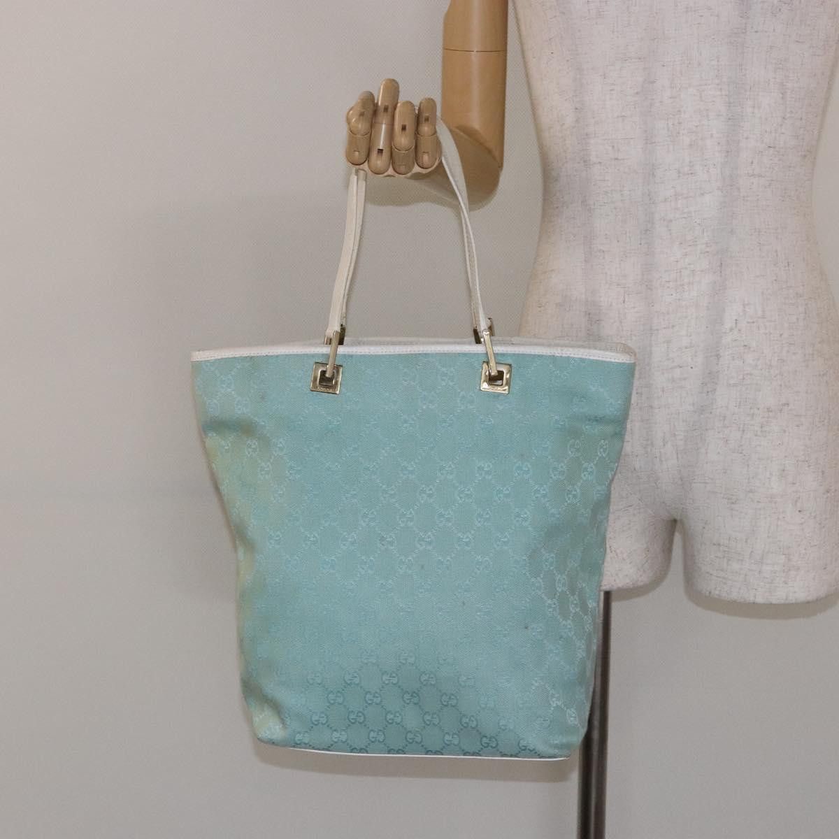 Gucci GUCCI GG Canvas Tote Bag Turquoise Blue Gold 002 002 Size ONE SIZE - 22 Thumbnail