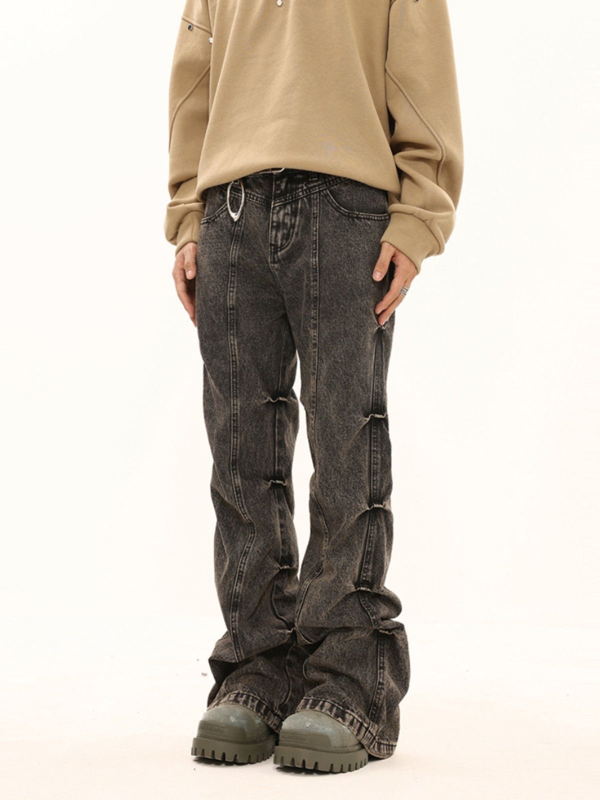 image of Opium Pleated Washed Stack Denim Jeans in Grey, Men's (Size 30)