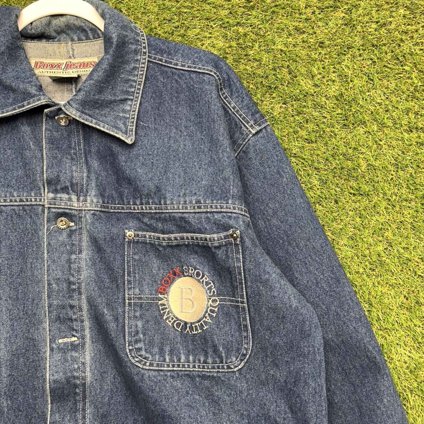 Vintage VINTAGE Boss Boxx Jacket Mens L Denim Blue 90s Retro Workwear Coat Jacket Cotton Lining Button Pocketed Regular Mens Size US 33 - 2 Thumbnail