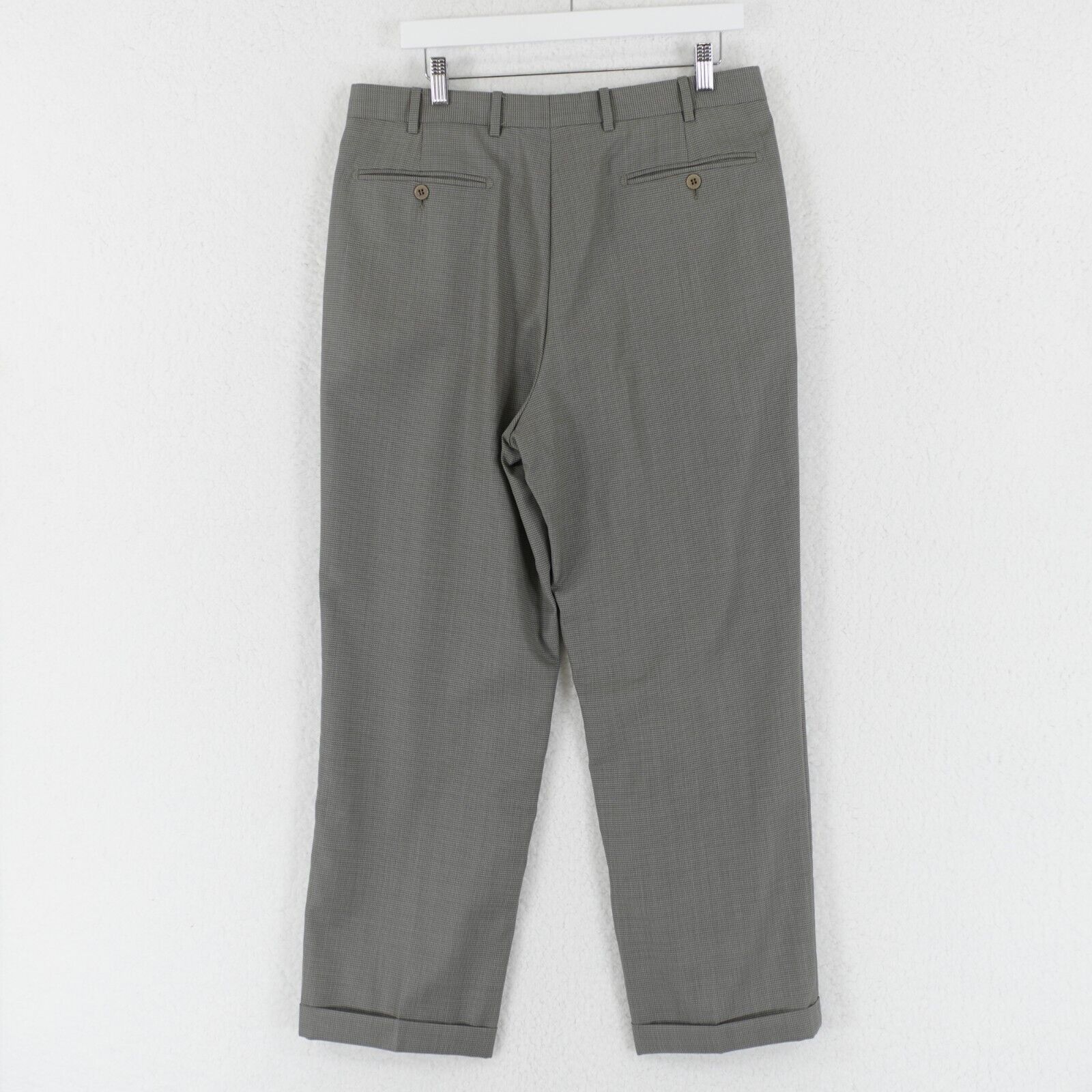 Zanella Zanella Bennett Wool Gray Green Check Pleated Cuffed High Ri Size 34R - 3 Thumbnail