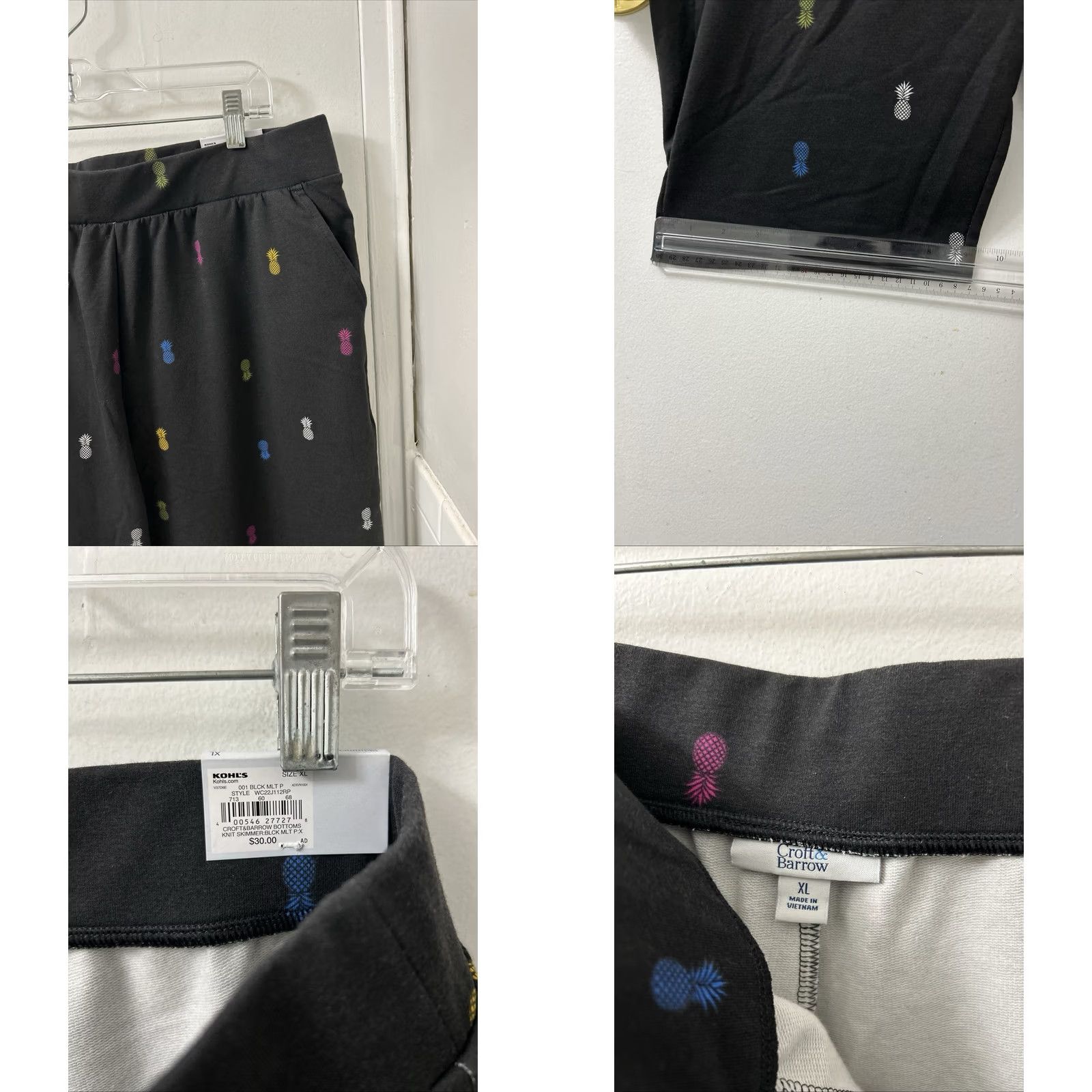 Croft & Barrow VINTAGE Croft & Barrow Skimmer Capri Pants Womens XL Black Pineapple Print Mid Rise Capri NWT Size 40" / US 18 - 8 Thumbnail