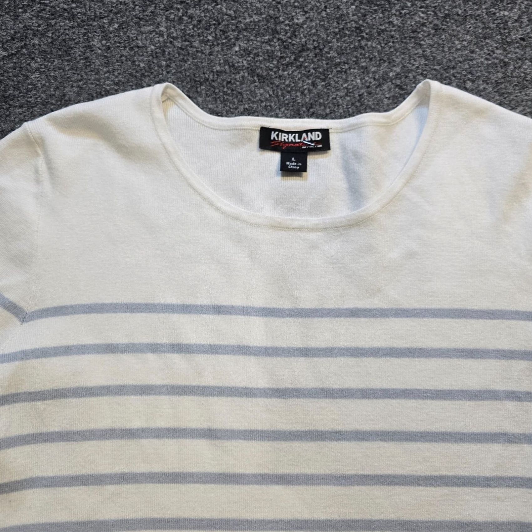 Nautica Kirkland Sweater Womens Large White Blue Striped Nautical Preppy Casual Pullover Knit Long Sleeve Round Neck Lightweight Regular Women’s Size L / US 10 / IT 46 - 2 Thumbnail