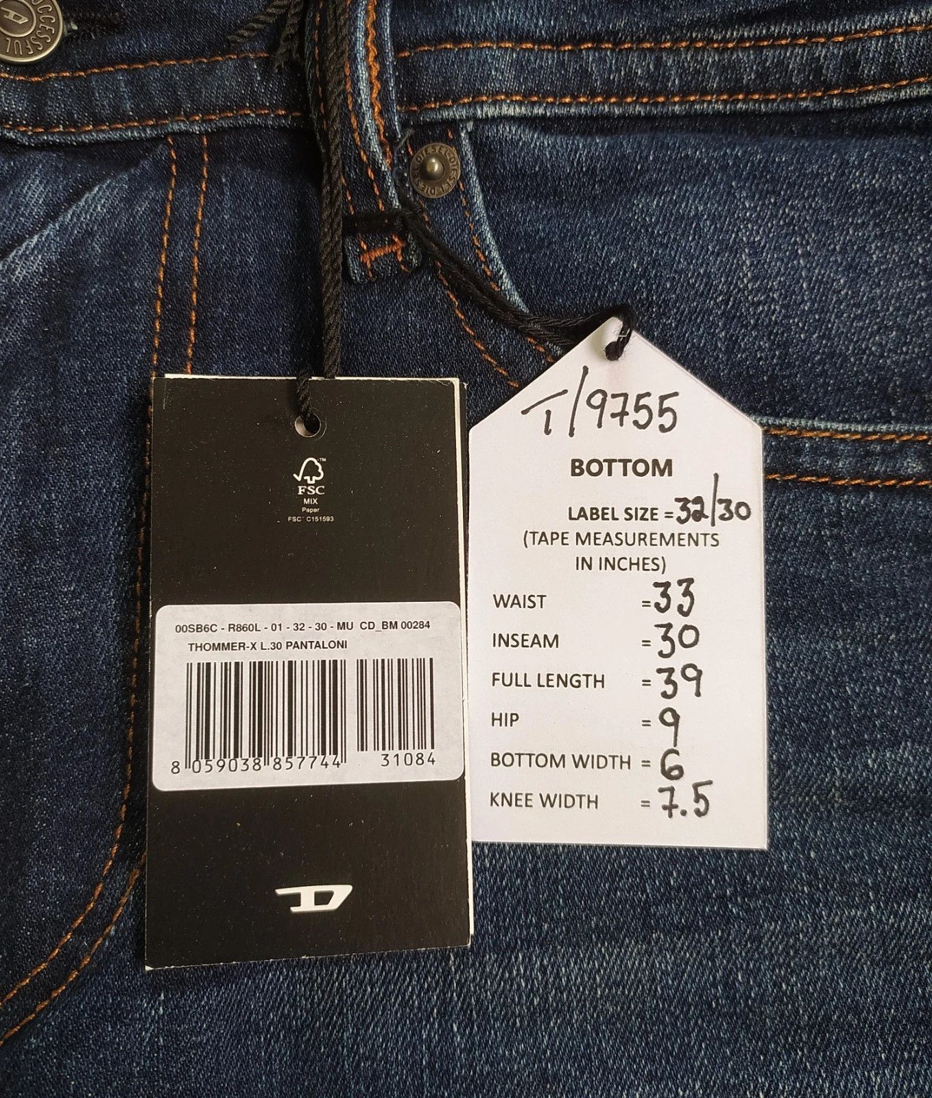 Diesel Diesel THOMMER-X L.30 MENS JEANS T/9755 Size US 32 / EU 48 - 6 Thumbnail
