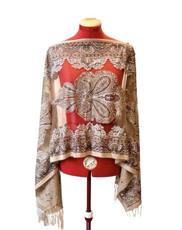Other Boho Paisley Kimono Shawl Wrap Beige Brown Fringe Open Front Size ONE SIZE - 2 Thumbnail
