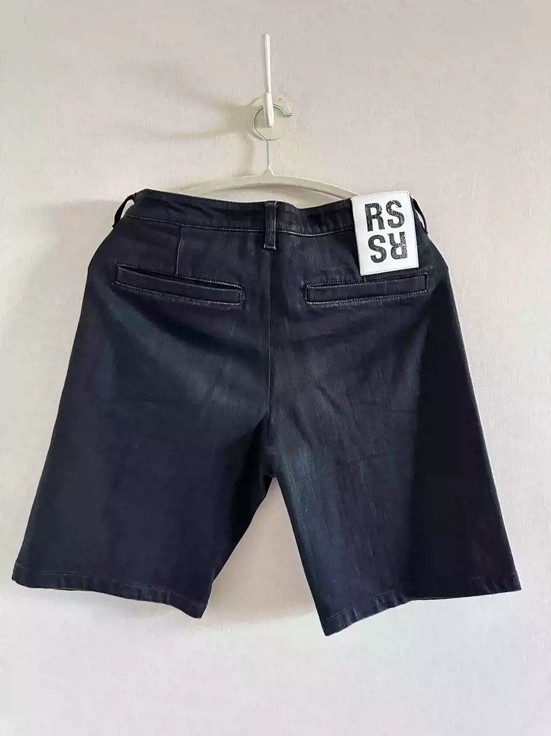 RAF SIMONS classic black and white LOGO black denim shorts