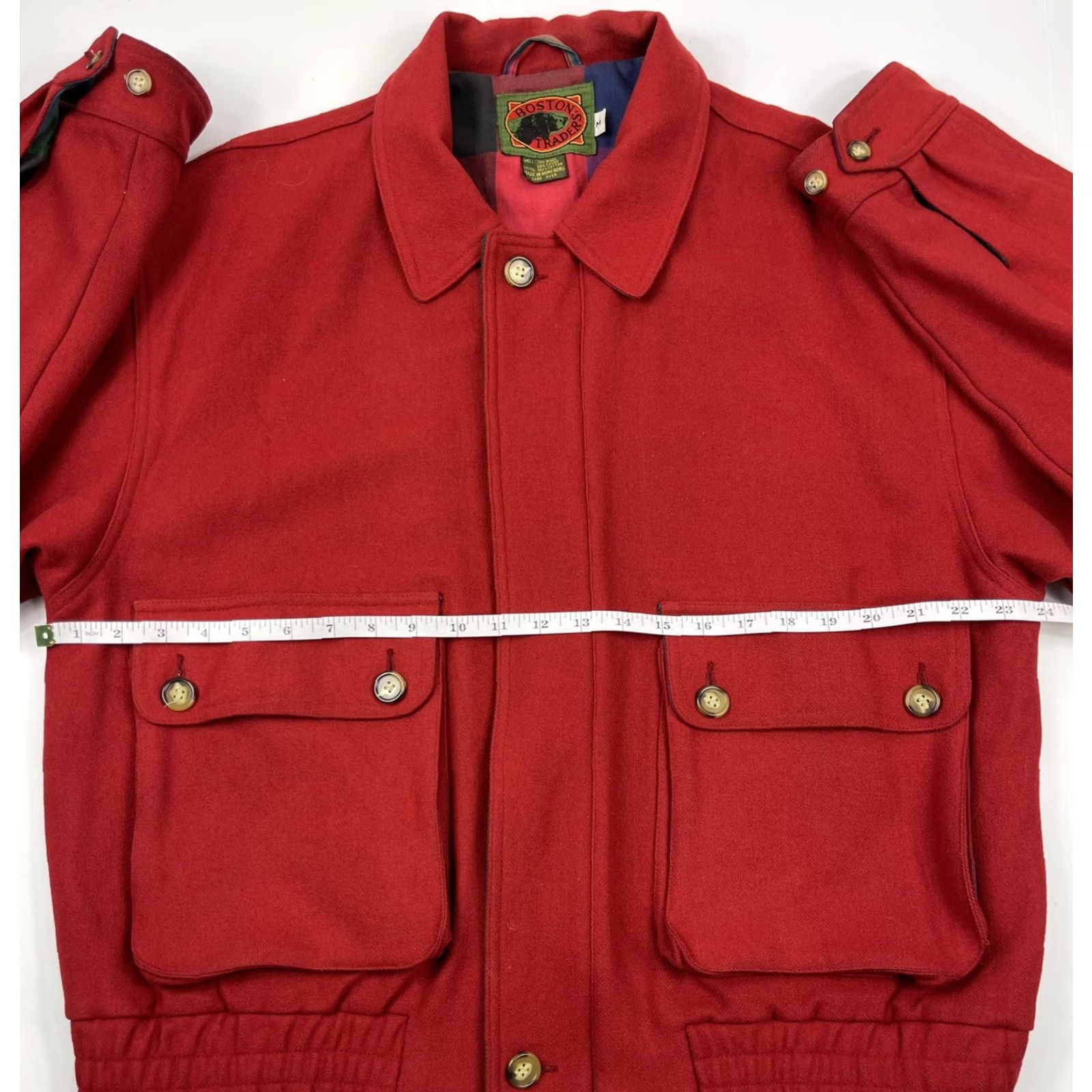 Vintage VINTAGE Boston Traders Wool Flannel Lined Bomber Jacket Unisex Adults M Red 90s Made in Hong Kong Size US M / EU 48-50 / 2 - 6 Thumbnail