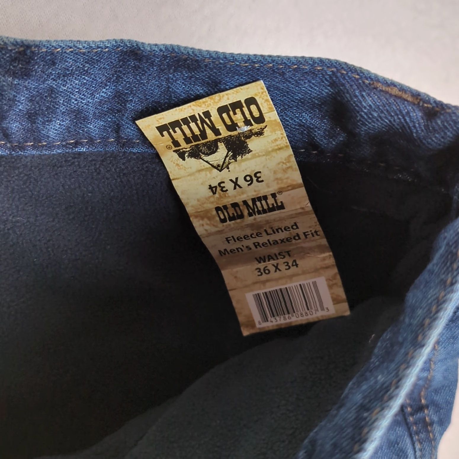 Denime Old Mill Fleece Lined Relaxed Fit Jeans Men 36X34 Blue Denim Straight Leg NWT Size US 36 / EU 52 - 4 Thumbnail