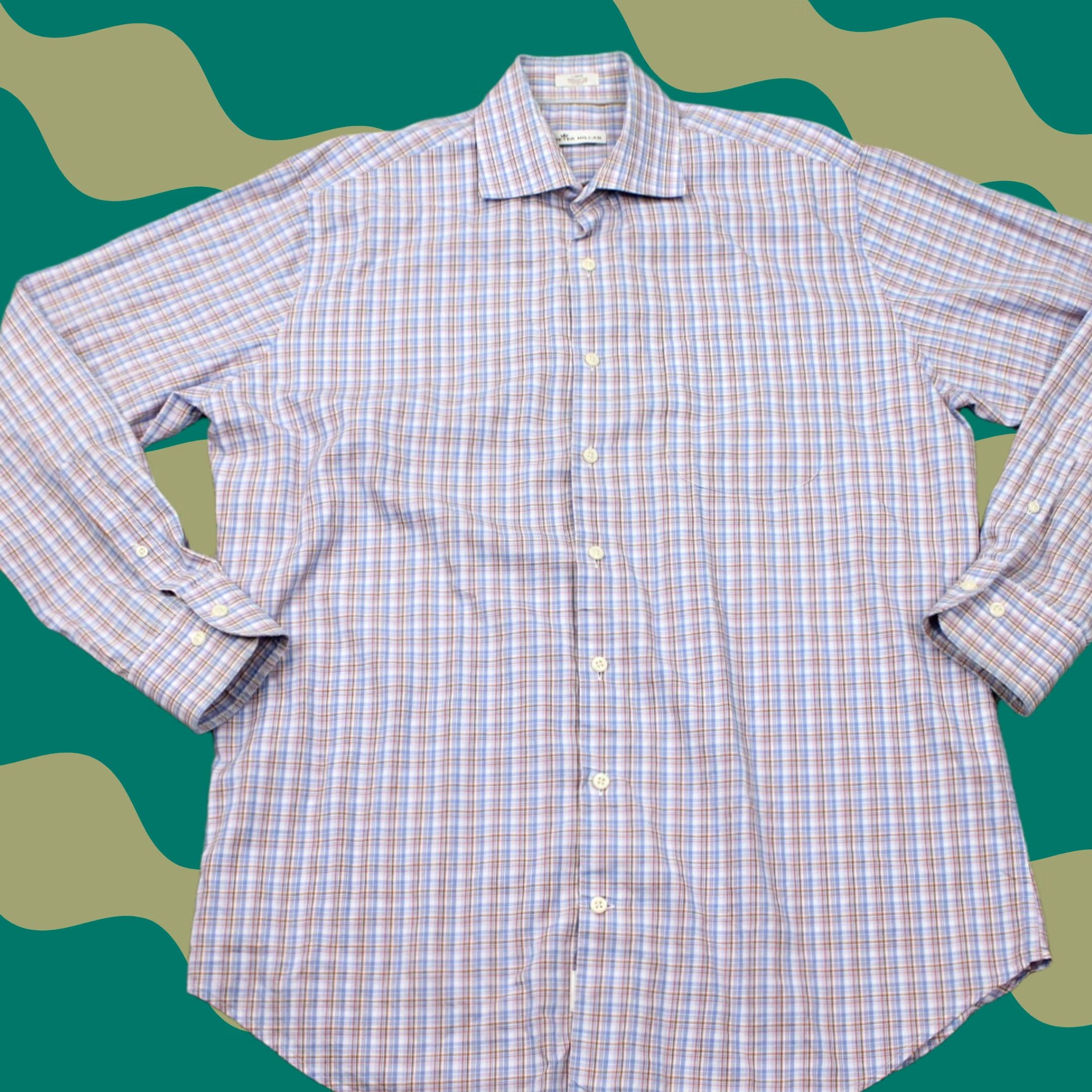 Peter Millar Peter Millar Mens Large Blue/Orange Checkered 100% Cotton Long Sleeve Button-Down Shirt Size US L / EU 52-54 / 3 - 1 Thumbnail