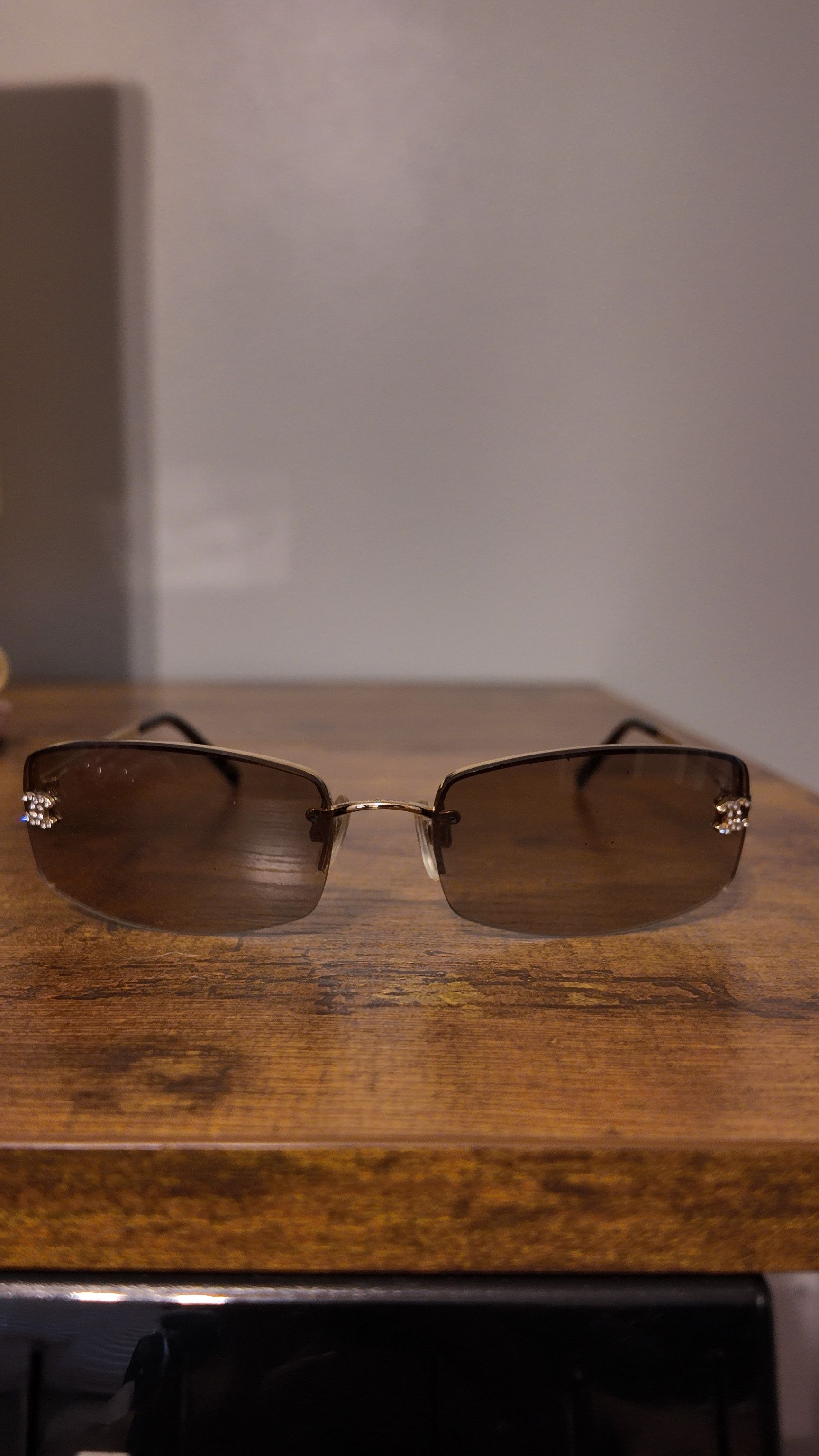 Chanel Chanel rimless rhinestone sunglasses brown gradient 4093-b