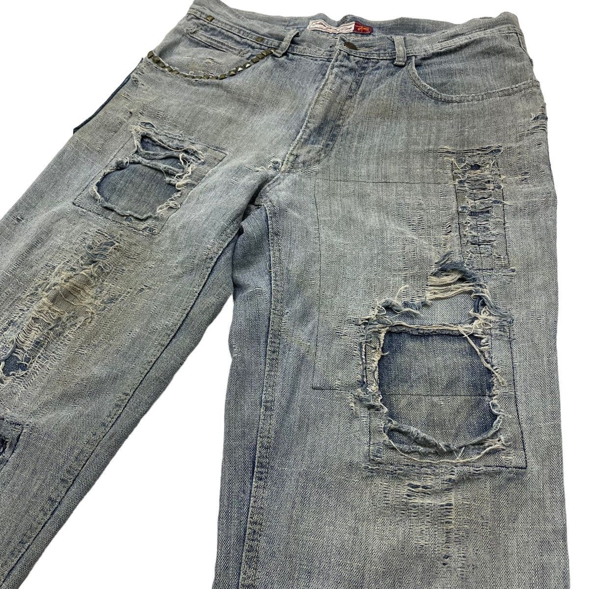 image of 14Th Addiction x Hysteric Glamour Trashed Distressed Denim Jacket in Thrashed Tilite (Size 34)