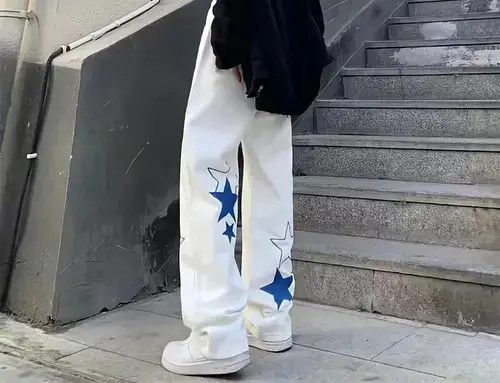 Other Stars Pattern Graffiti Trousers Straight Wide Leg Pants Size US 32 / EU 48 - 2 Thumbnail
