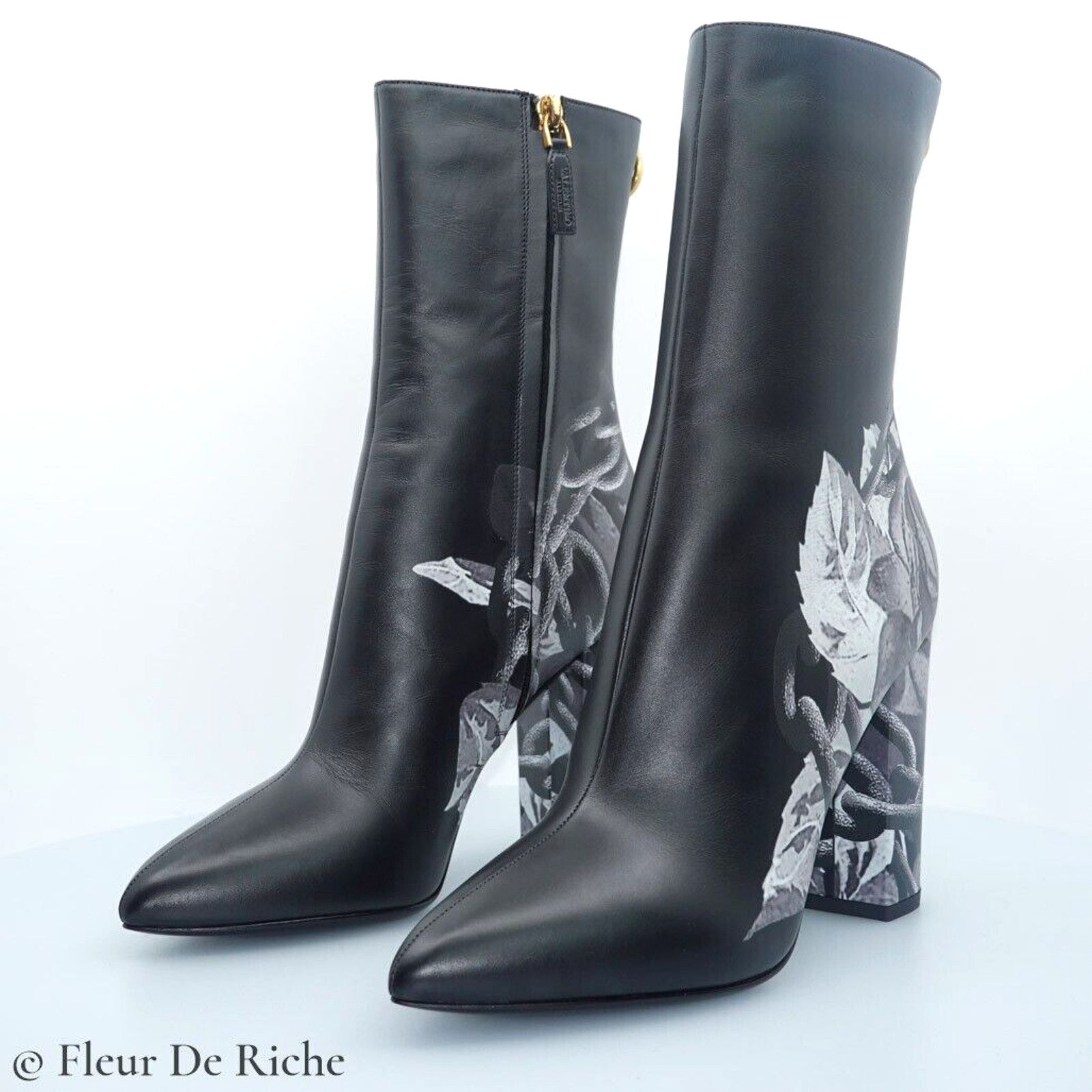 Valentino Valentino x Undercover Black Rose Leather Ankle Boots Size US 7.5 / IT 37.5 - 3 Thumbnail