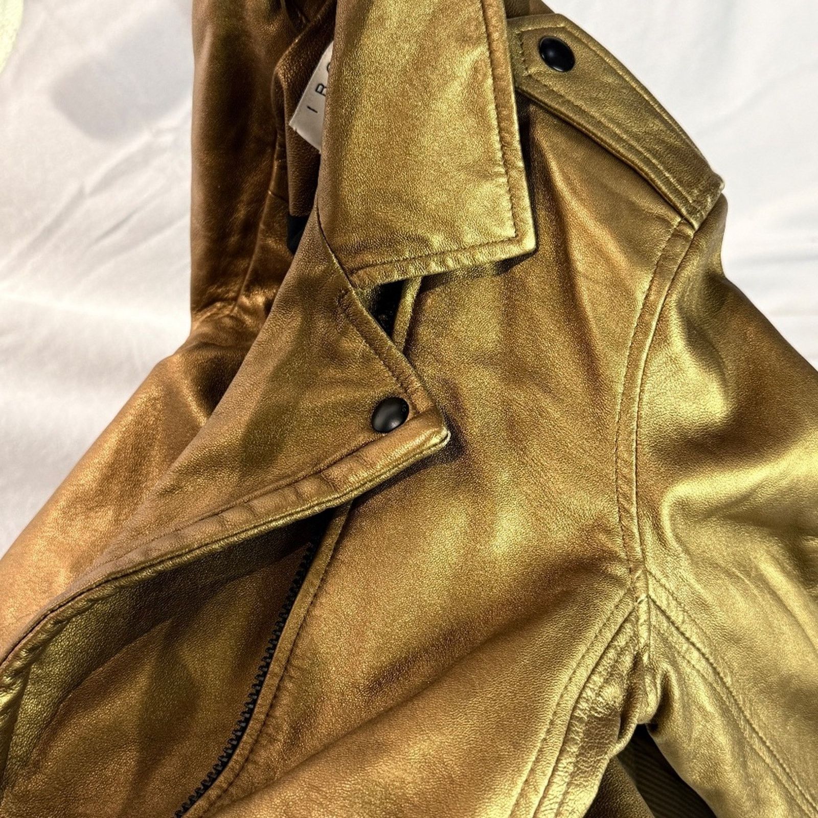 Iro IRO Paris Gold Metallic Leather Moto Jacket Lambskin Size M / US 6-8 / IT 42-44 - 5 Thumbnail