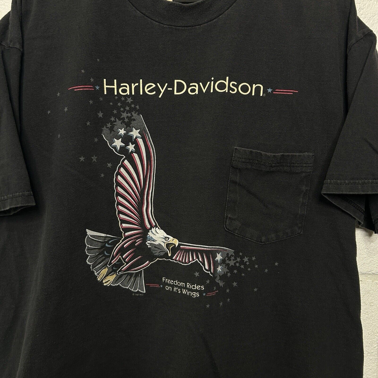 Harley Davidson Vintage 1997 Harley Davidson Eagle Pocket Tee Size US XL / EU 56 / 4 - 3 Thumbnail