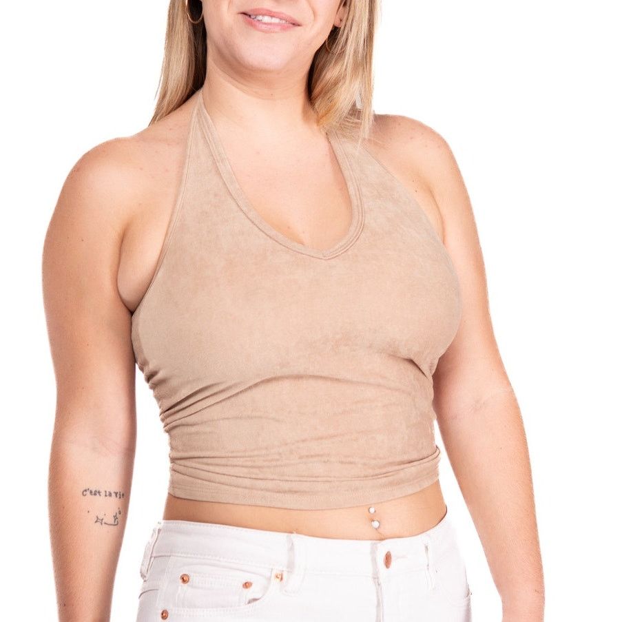 Vintage Vintage 90s Tan Backless Halter Top Size M / US 6-8 / IT 42-44 - 3 Thumbnail